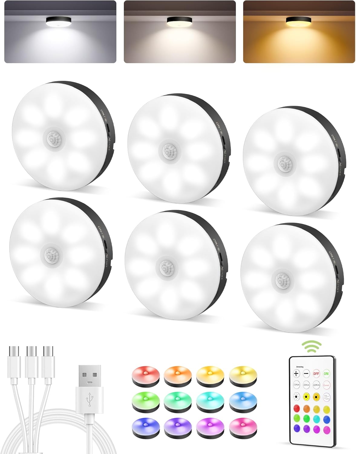 RGB Puck Lights with Remote | Rechargeable Under-Cabinet Lighting ๐ก