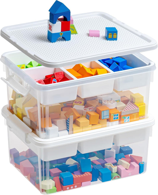 2 Pack Toy Storage Box | With Building Block Baseplate Lid 🧱