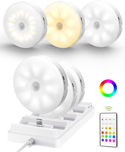 RGB Puck Lights with Remote | Rechargeable Under-Cabinet Lighting 💡