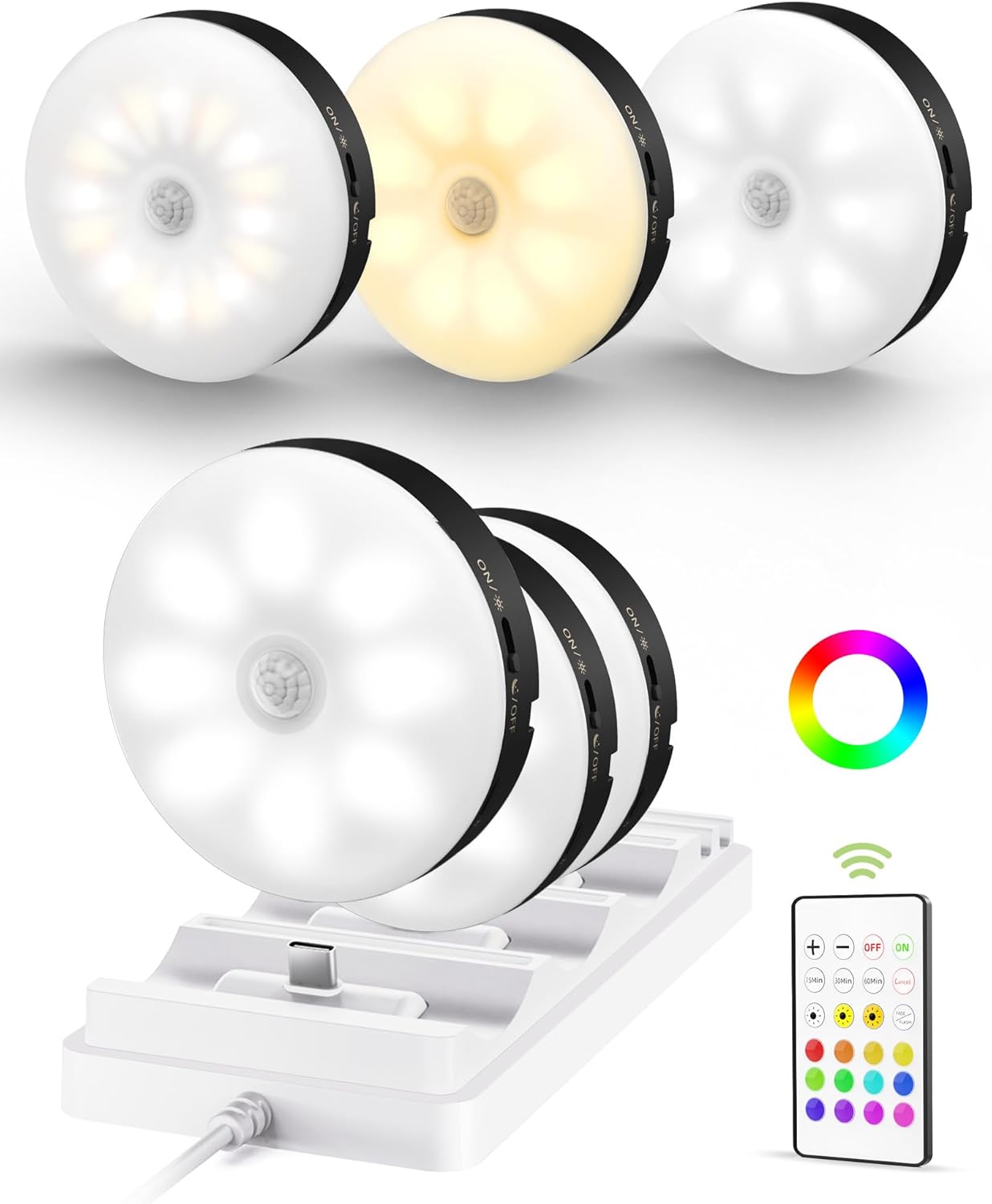 RGB Puck Lights with Remote | Rechargeable Under-Cabinet Lighting 💡