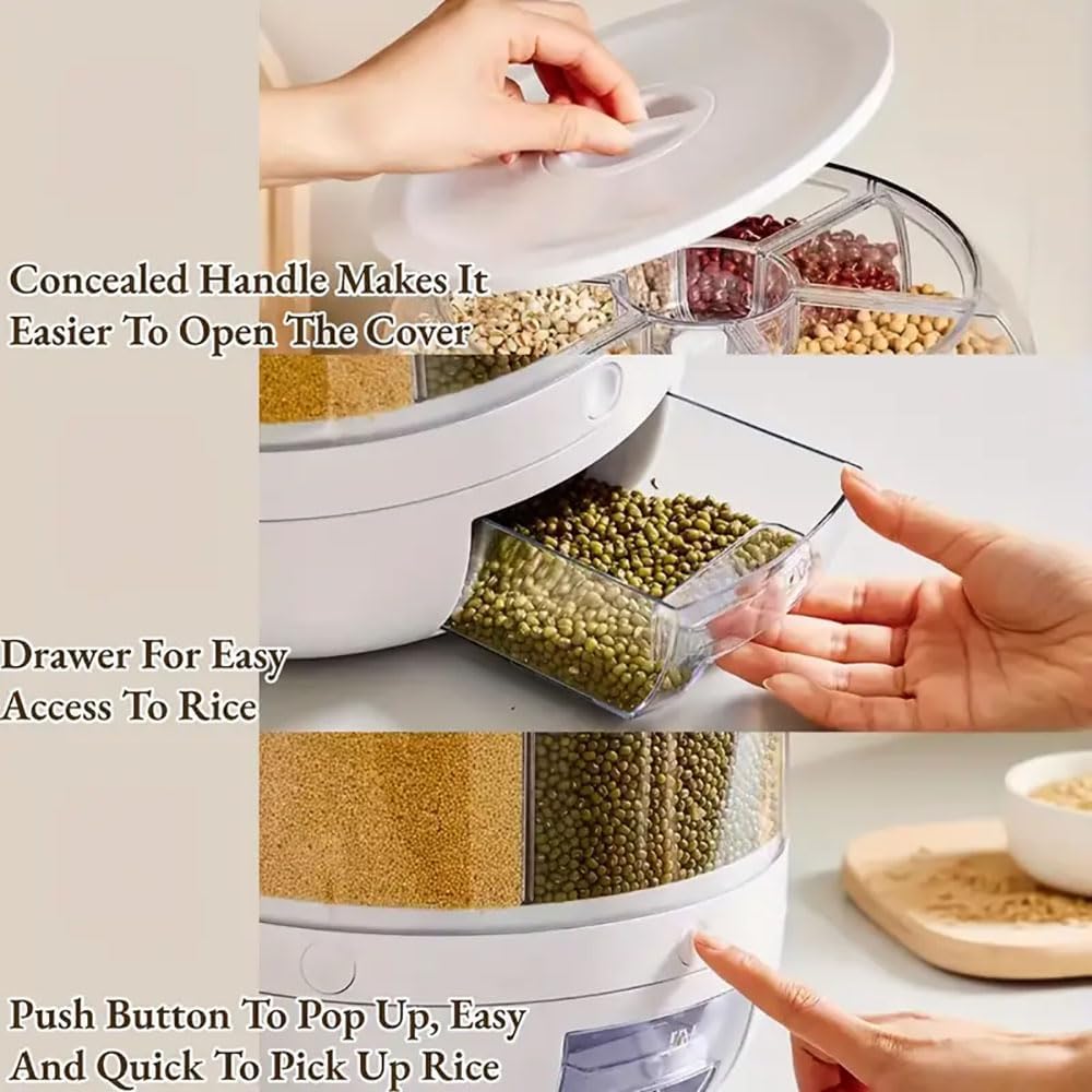 360° Rotating 6-Compartment Grain & Rice Dispenser 🌾✨