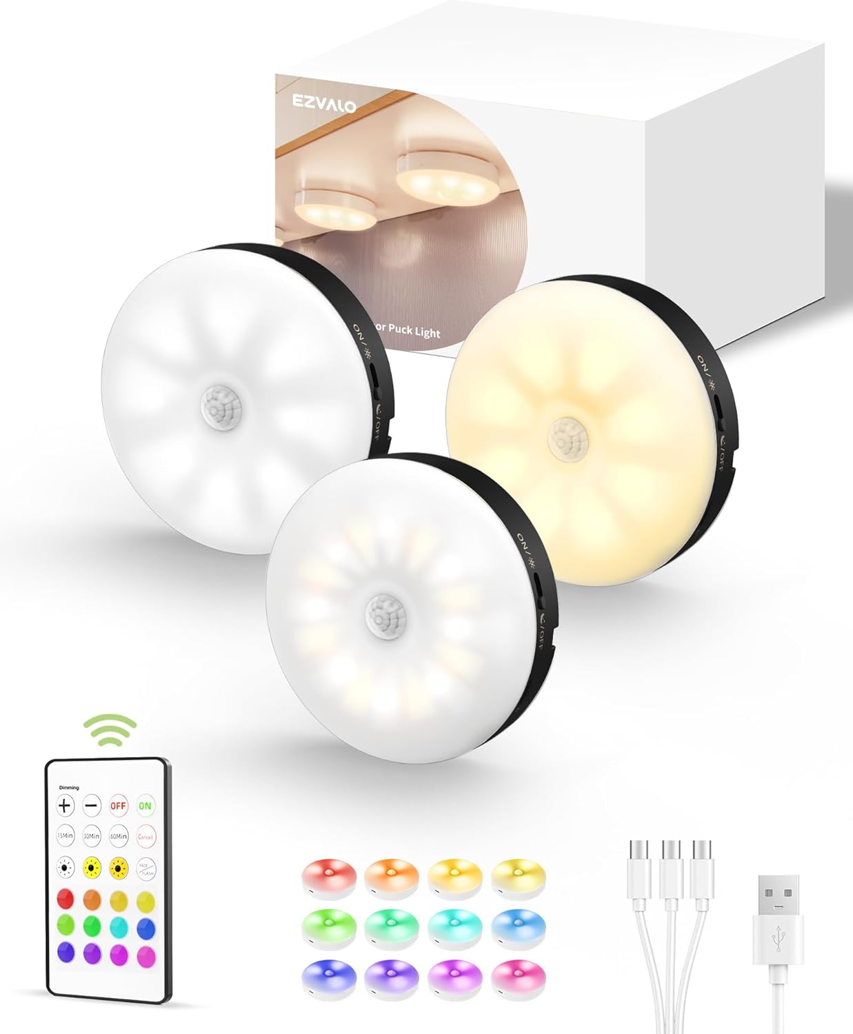 RGB Puck Lights with Remote | Rechargeable Under-Cabinet Lighting 💡