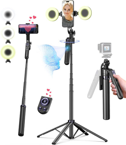 AI Smart Face Tracking Tripod | 360° Rotating Stand with Fill Light 📸✨