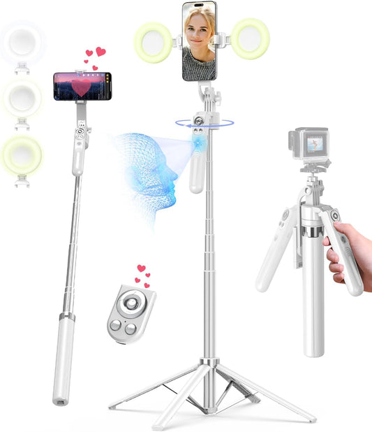 AI Smart Face Tracking Tripod | 360° Rotating Stand with Fill Light 📸✨