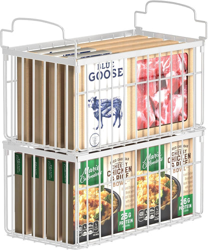 Stackable Metal Freezer Organizer Bins |  Storage Baskets （2-4) Pack🧊🍖