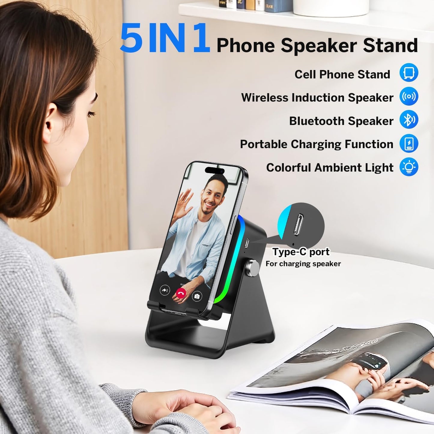 5-in-1 Induction Speaker | No Bluetooth Needed Phone Stand 🎵
