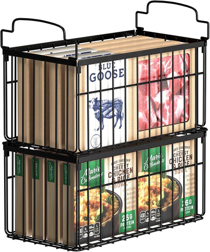 Stackable Metal Freezer Organizer Bins |  Storage Baskets （2-4) Pack🧊🍖