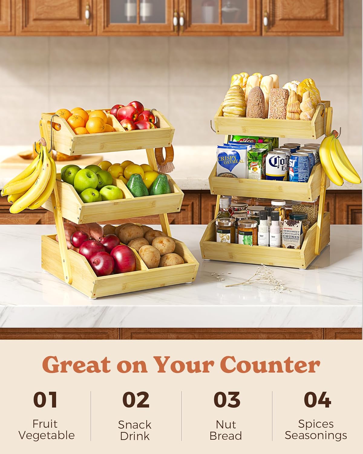 3-Tier Fruit Basket - XL Kitchen Countertop Organizer 🍎🌿