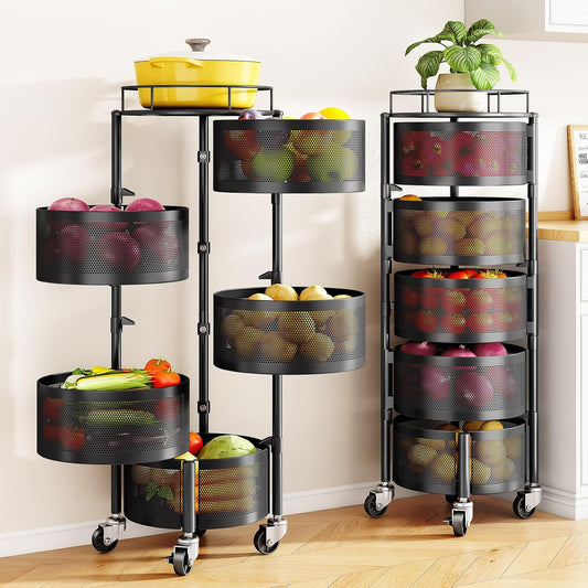 360° Rotating 5-Tier Kitchen Storage Trolley - Space-Saving Rack 🛒✨