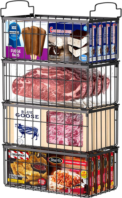 Stackable Metal Freezer Organizer Bins |  Storage Baskets （2-4) Pack🧊🍖