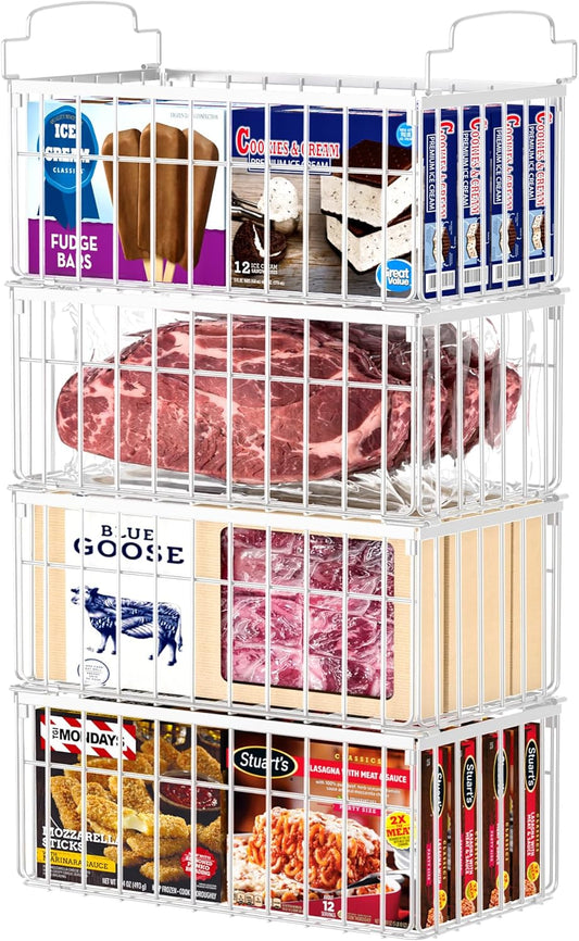 Stackable Metal Freezer Organizer Bins |  Storage Baskets （2-4) Pack🧊🍖
