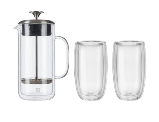 3-PC DOUBLE WALL FRENCH PRESS AND LATTE GLASS SET