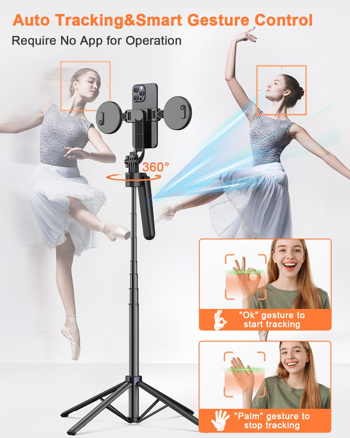 AI Smart Face Tracking Tripod | 360° Rotating Stand with Fill Light 📸✨