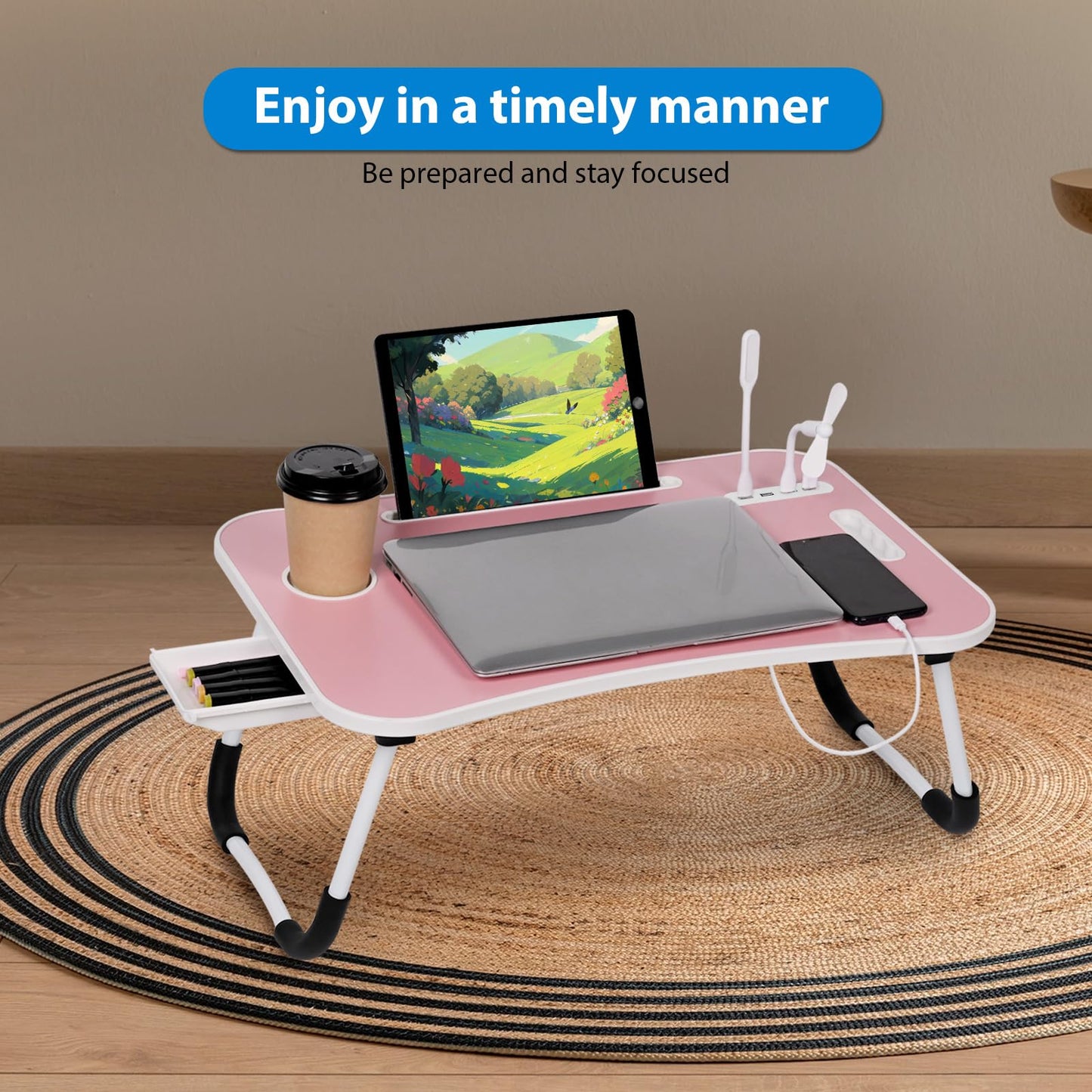 Foldable Laptop Bed Desk | Portable Lap Table with USB Ports & Drawer 💻