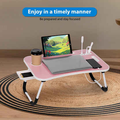 Foldable Laptop Bed Desk | Portable Lap Table with USB Ports & Drawer 💻