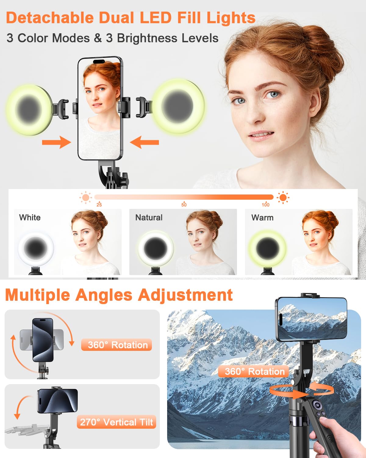 AI Smart Face Tracking Tripod | 360° Rotating Stand with Fill Light 📸✨