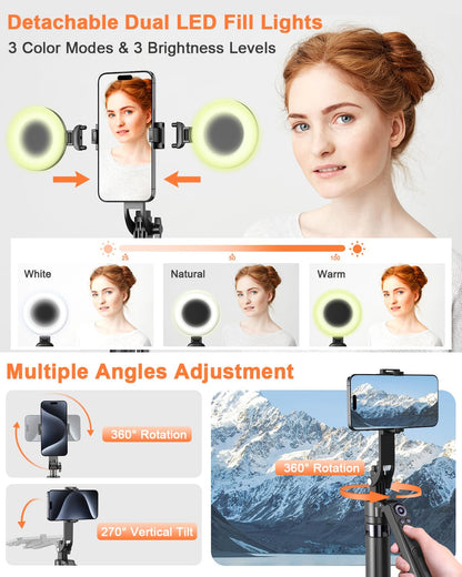 AI Smart Face Tracking Tripod | 360° Rotating Stand with Fill Light 📸✨