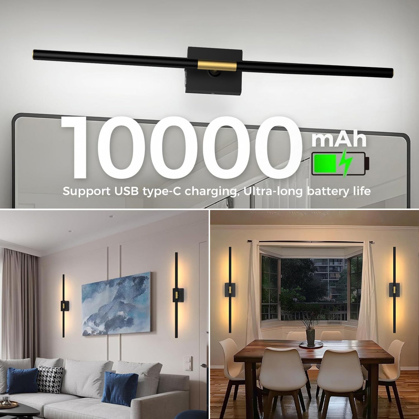 Wireless Wall Sconces | Rechargeable & No-Drill Lighting (10000mAh) 💡