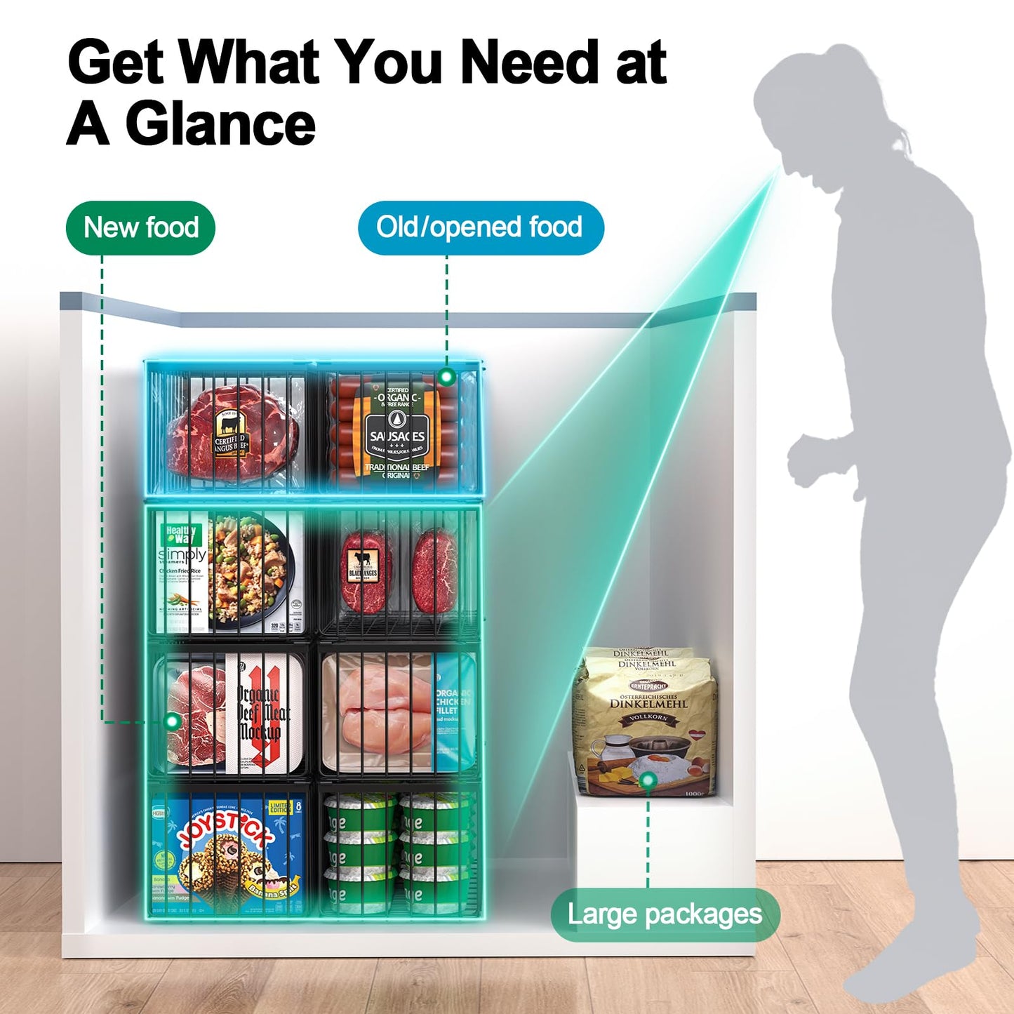 Stackable Metal Freezer Organizer Bins |  Storage Baskets （2-4) Pack🧊🍖