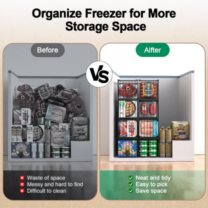 Stackable Metal Freezer Organizer Bins |  Storage Baskets （2-4) Pack🧊🍖