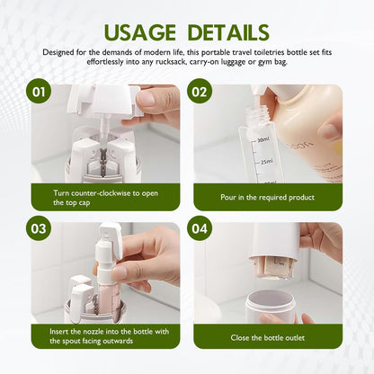 4-in-1 Leak-Proof Travel Dispenser | Compact Refillable Bottle Set ✈️🧴