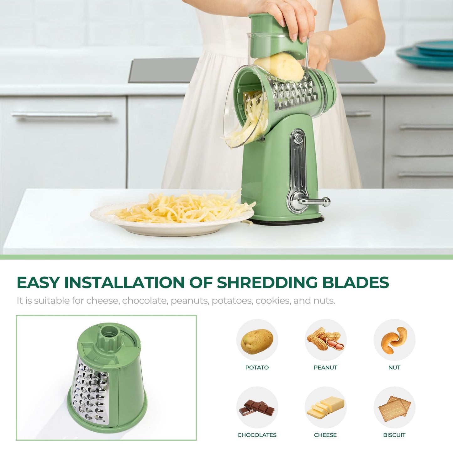 5-in-1 Rotary Drum Grater | Cheese & Vegetable Slicer 🥗