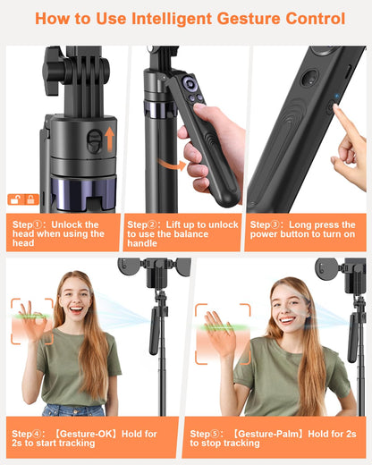 AI Smart Face Tracking Tripod | 360° Rotating Stand with Fill Light 📸✨