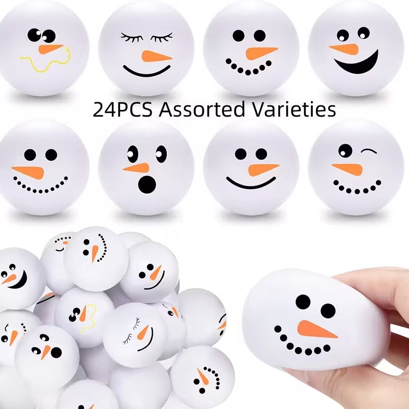 12/24pcs Christmas Snowman Squeezing Balls - Squishy Toys with Expressive Eyes, Nose, Mouth - Soft Squeezable Balls for Christmas Party Favors, Sock Fillerschristmas Stocking Stuffers, Christmas Stocking Stuffers