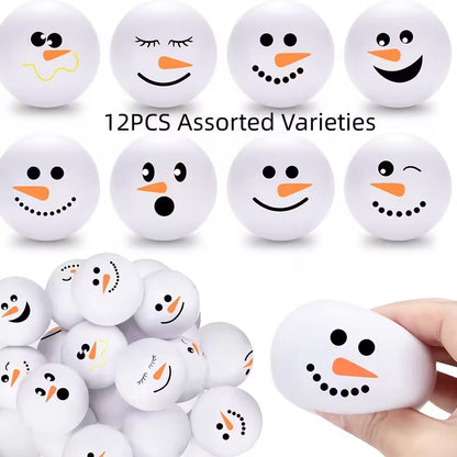 12/24pcs Christmas Snowman Squeezing Balls - Squishy Toys with Expressive Eyes, Nose, Mouth - Soft Squeezable Balls for Christmas Party Favors, Sock Fillerschristmas Stocking Stuffers, Christmas Stocking Stuffers